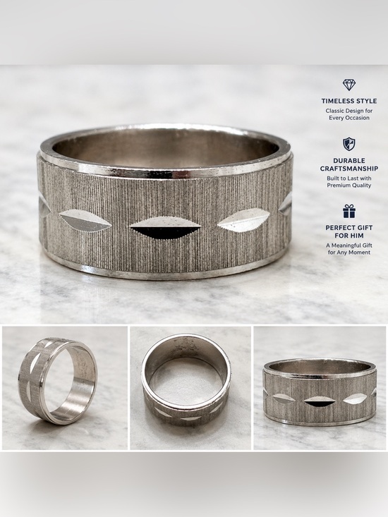 Other - Men’s Silver Tone Textured Band Ring Size 12 Wide Statement Ring